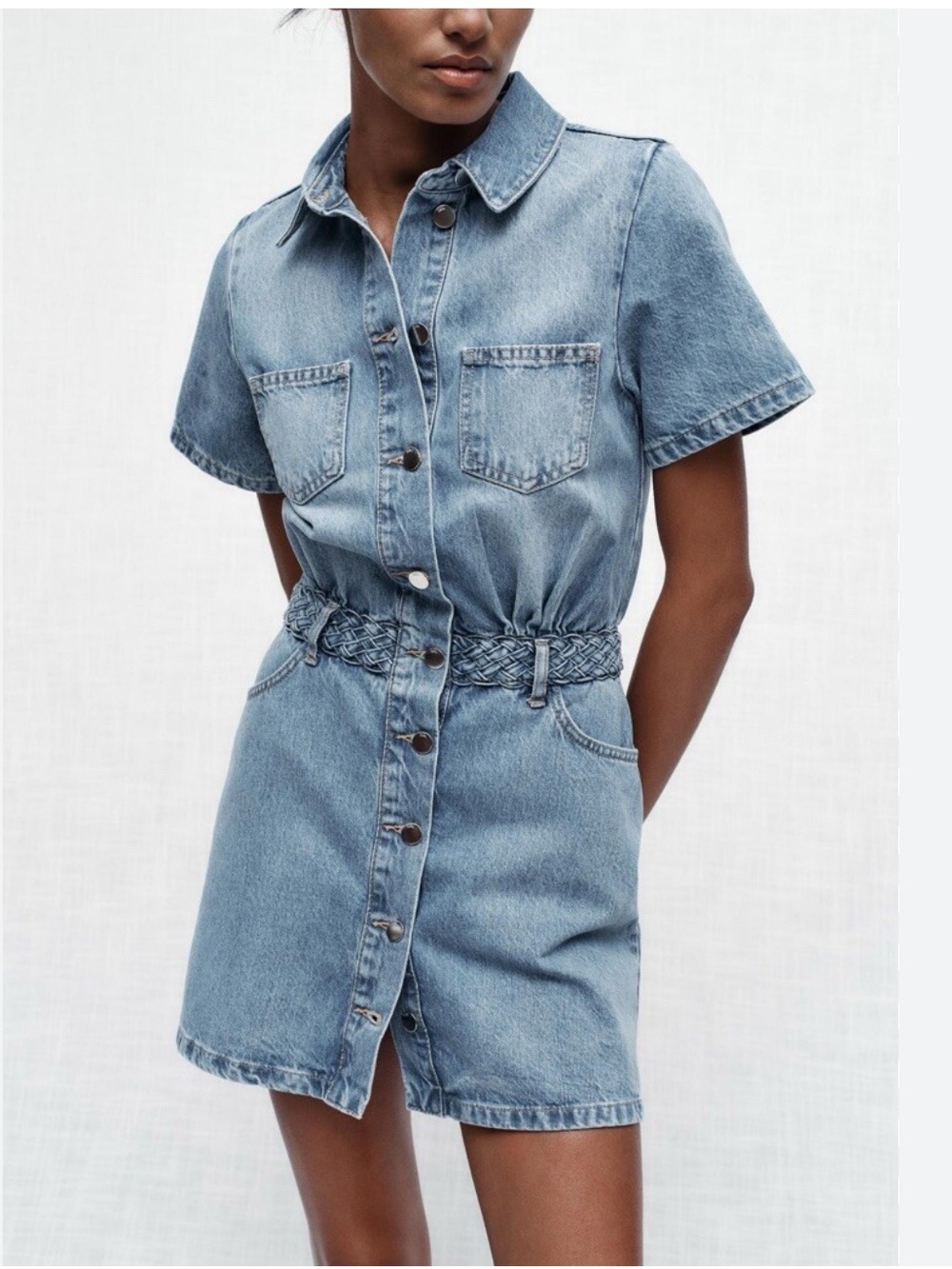 ZARA SS24 COTTON DENIM Z1975 MINI MID BLUE SHIRTDRESS - Picture 7 of 10
